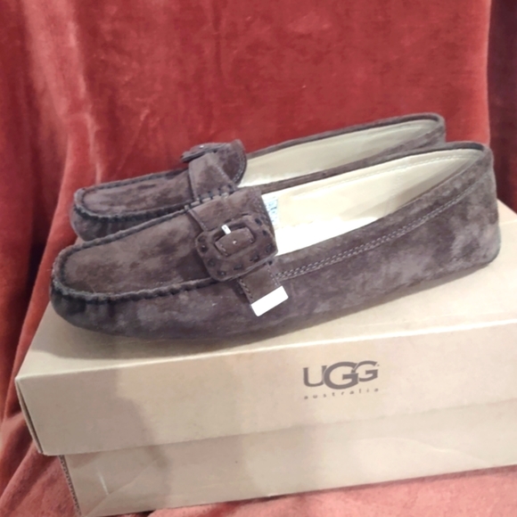 UGG Shoes - UGG Thelma Buckle Womens Brown Suede Sheep Lining Driving Loafers